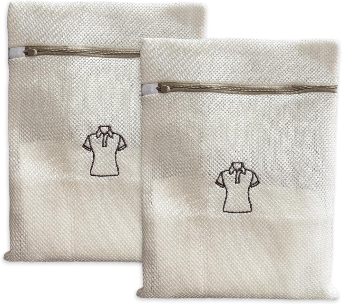 (2Pcs) high-end zipper mesh laundry bag, travel storage and finishing bag, to protect your exquisite clothes, suitable for jackets, underwear, tights, etc. (Beige, Short sleeve)