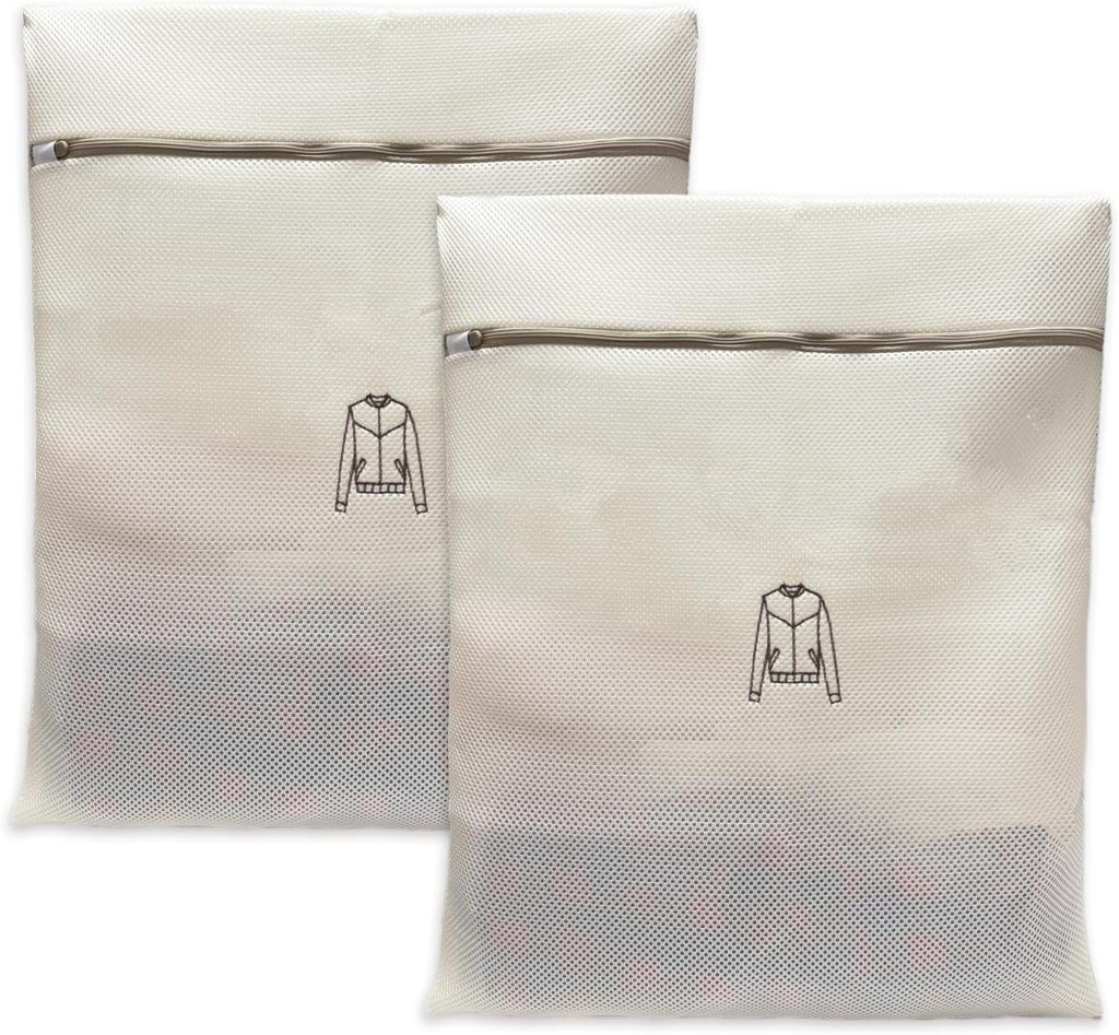(2Pcs) delicates wash bags 3-Layer Durable Fine Mesh Wash Bags with Rust-Proof Hidden Zipper, Tangle-Proof & Space-Saving for Delicates, Bras, Lingerie, Clothes (Beige, Jacket)
