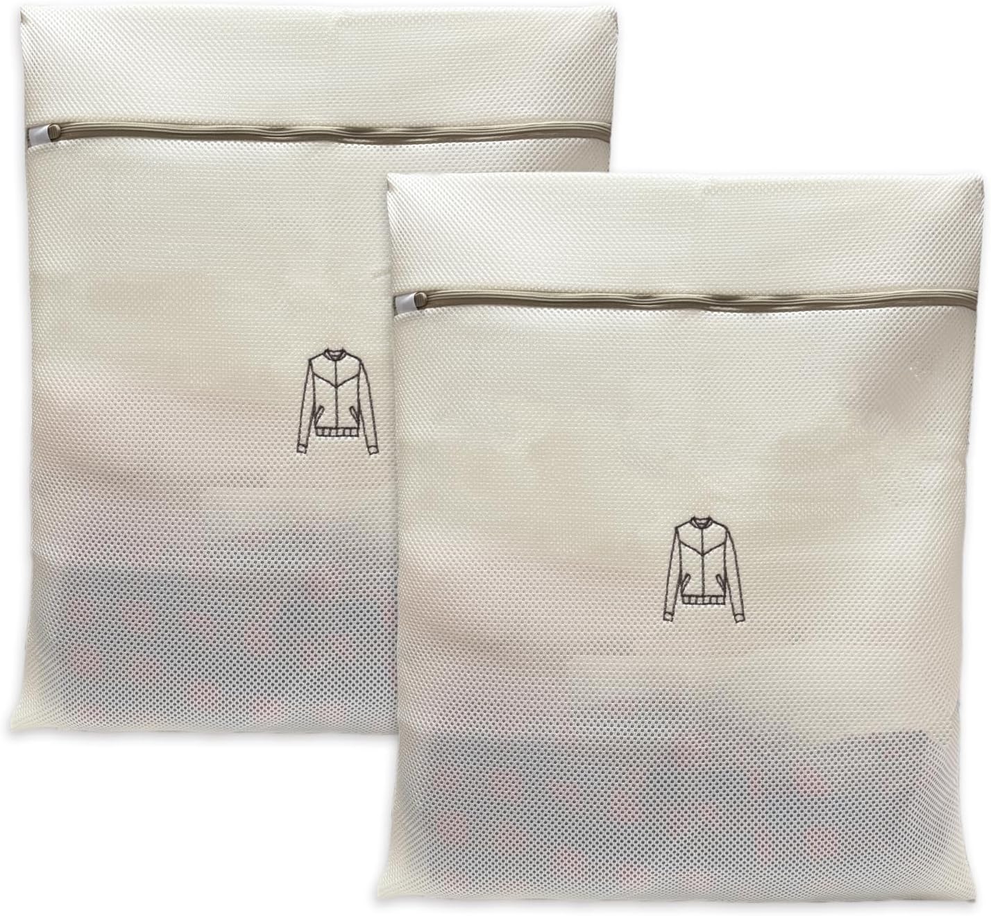 (2Pcs) delicates wash bags 3-Layer Durable Fine Mesh Wash Bags with Rust-Proof Hidden Zipper, Tangle-Proof & Space-Saving for Delicates, Bras, Lingerie, Clothes (Beige, Jacket)