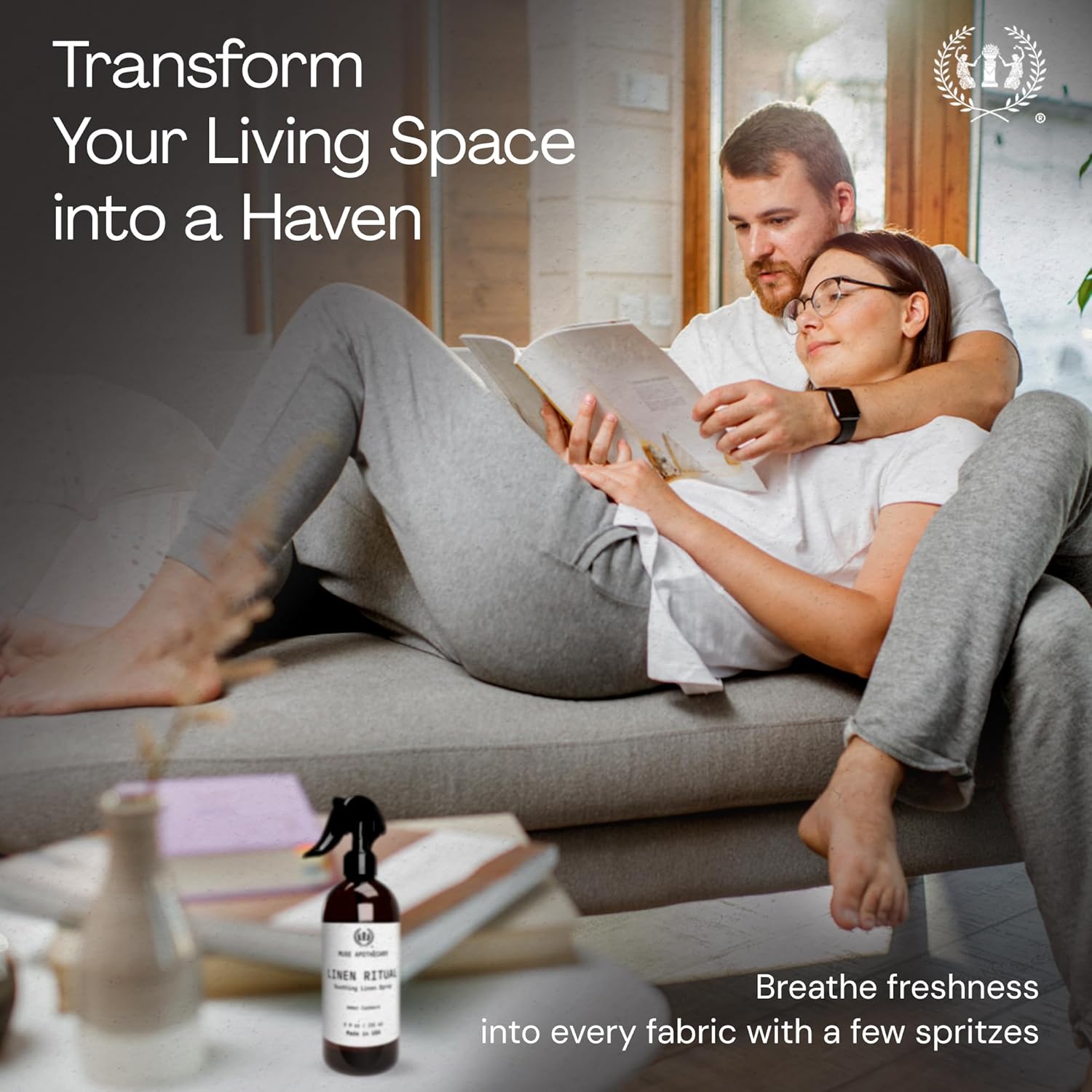 Muse Apothecary Linen Ritual - Aromatic, Soothing, and Relaxing Linen Mist, Laundry and Fabric Spray - Infused with Aromatherapy Essential Oils - 4 oz, Tonka Bean + Amber + Warm Cedarwood,