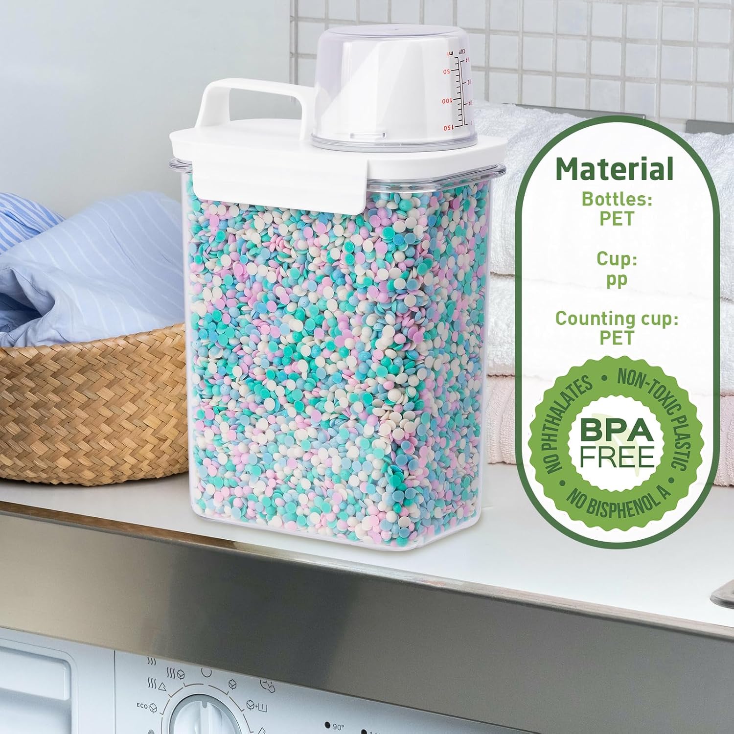 Laundry Detergent Dispenser-1 Pack, 61 oz Detergent Dispenser with 4 Removable Labels, Laundry Soap Dispenser for Laundry Room Organization and Storage, BPA Free & PET Plastic Clear