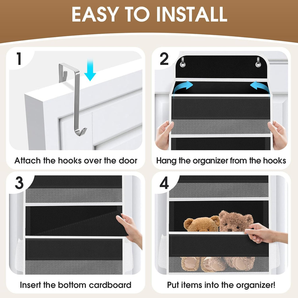 1 Pack Over The Door Organizer, Hanging Storage Organizer with Clear Window, 40lb Ultra Sturdy Large Capacity Room Organizer for Pantry Laundry Bathroom Nursery Closet (Black)