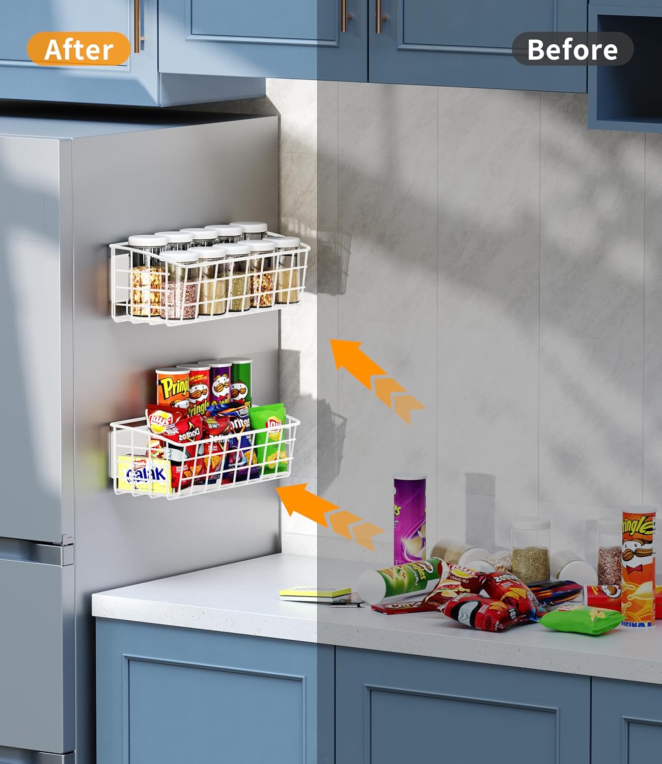 1-Pack Magnetic Spice Rack for Refrigerator, Versatile Magnetic Shelf Organizer with 1 Hooks for Kitchen Storage, Large Capacity Spice Rack for Fridge, Oven, or Cabinet - White