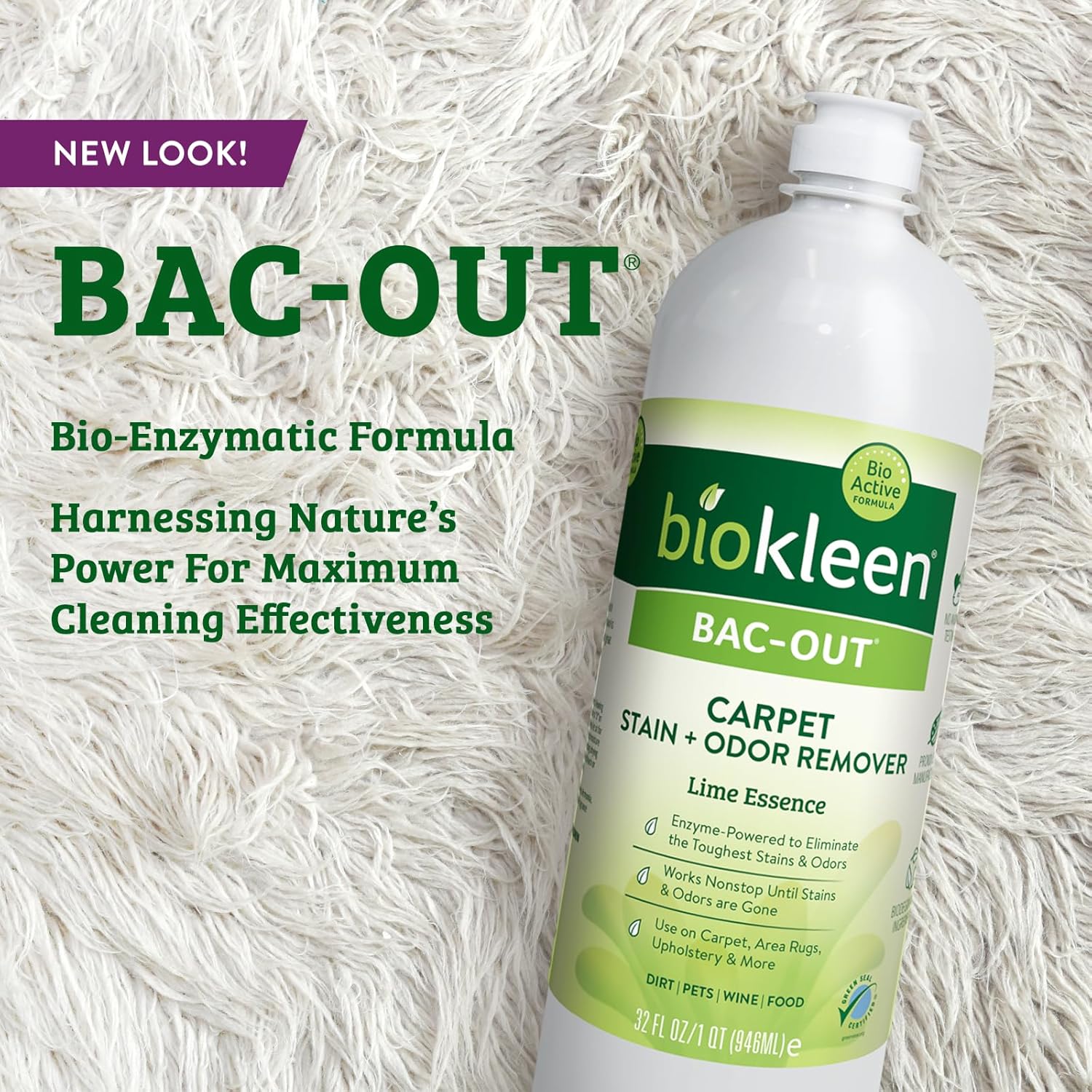 Biokleen Bac-Out Stain Remover for Clothes - 2 Pack - Enzymatic, for Laundry, Diapers, Wine, Carpets, & More, Eco-Friendly, Plant-Based, 32 Ounces