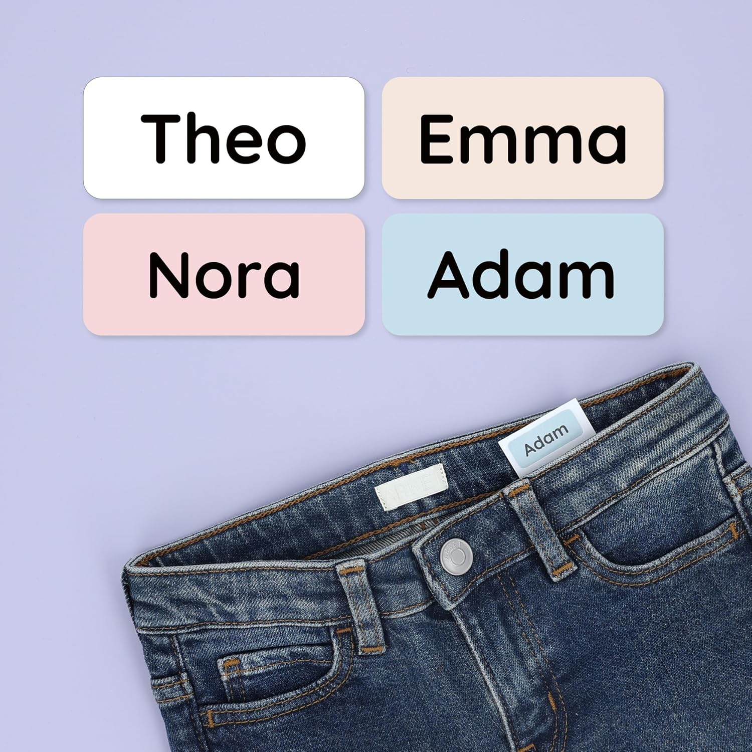 Personalized Name Labels for Kids (60) – Custom Waterproof & Durable Stickers for Clothing, Daycare, Office & School Supplies - Solid Color