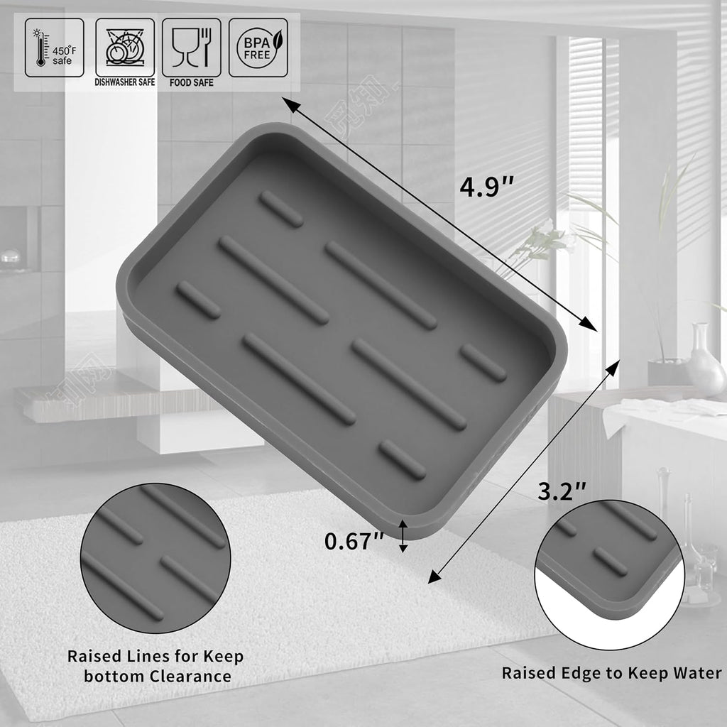 Silicone Kitchen Sink Organizer Tray for Multiple Usage,Easy Clean Sponges Holder for Kitchen Bathroom Counter or Sink,Dish Soap Dispenser,Scrubber,Bottle,Cup Grey 4.9”x 3.2”