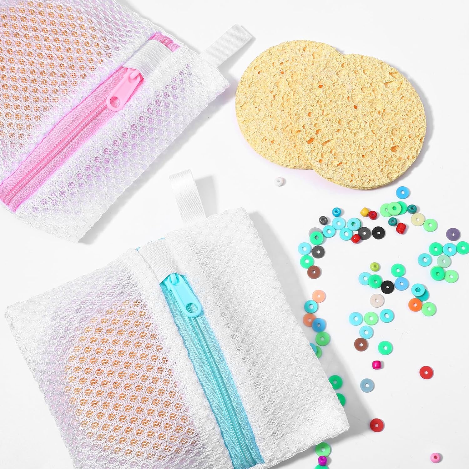 Mesh Laundry Bags for Delicates Washing 6 PCS Machine Bag Travel Laundry Lingerie Bags, Soap Foaming Organizers and Storage, Pods Scented Beads Washing Pouch,Mesh Wash Zipper Hanging Net Bag