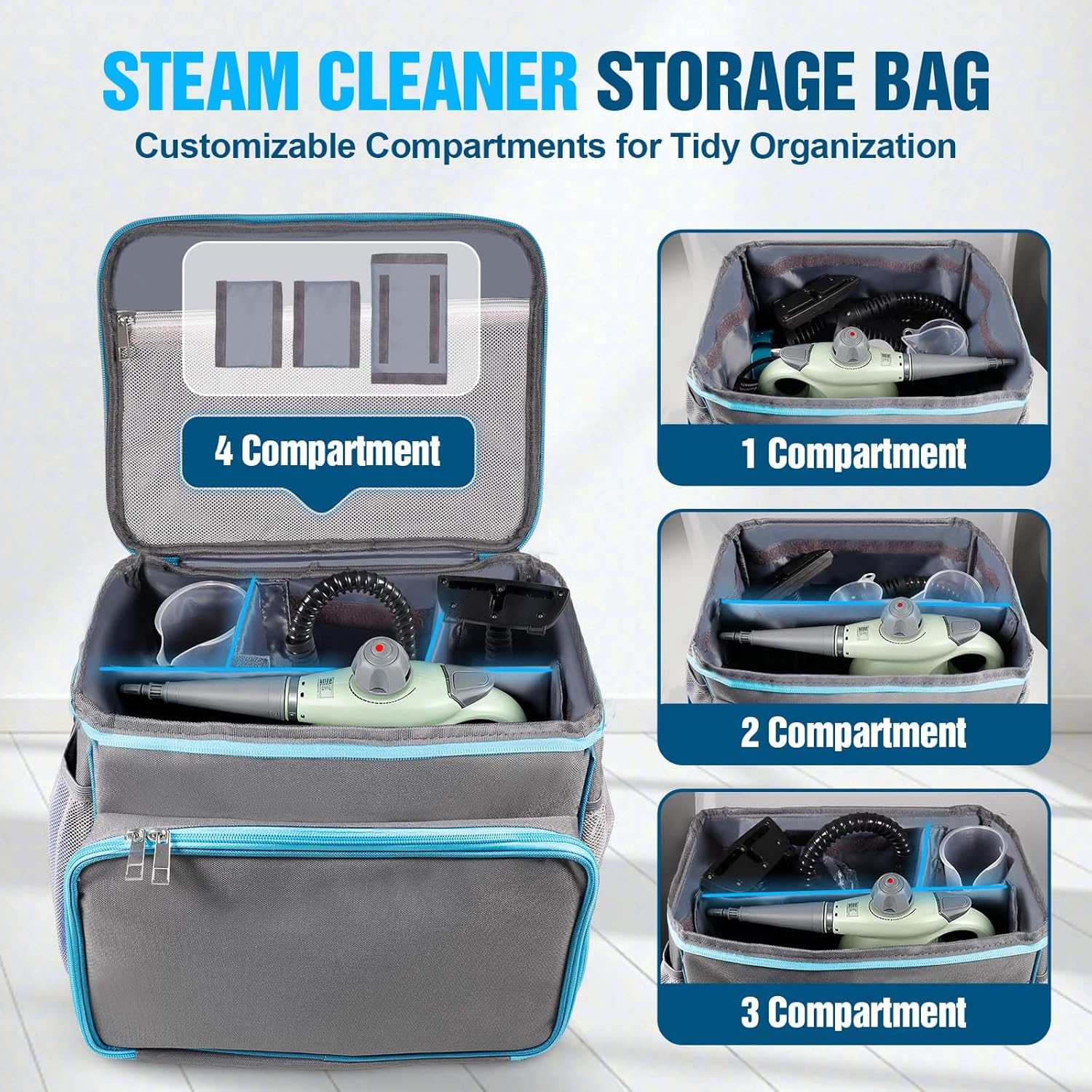 Steam Cleaner Storage Bag with Adjustable Compartments, Portable Large Capacity Carrying Case for Handheld Steam Cleaner and Other Cleaner Tool, Bag Only
