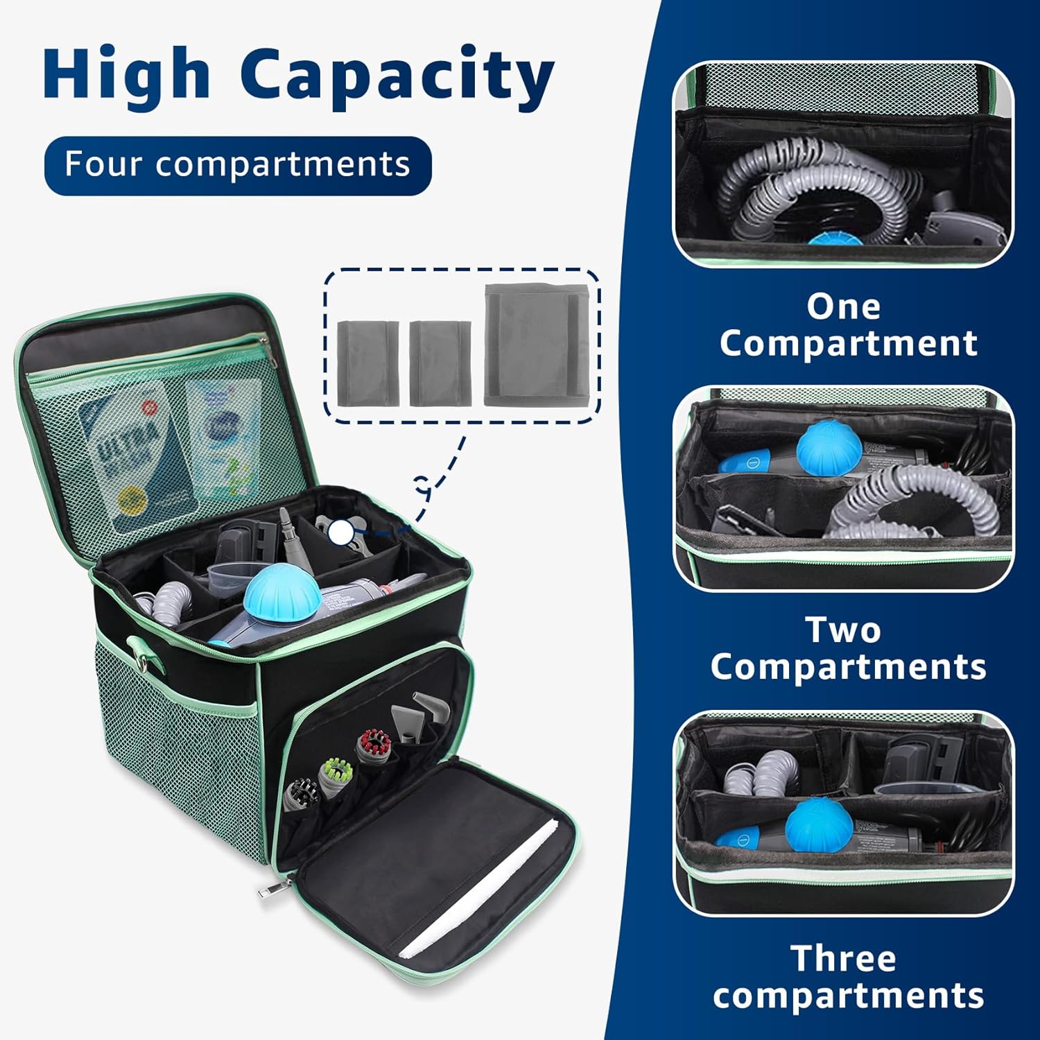 Carry Bag for Bissell SteamShot Steam 39N7V/39N7A Cleaner, Handheld Steam Cleaner attachments, Adjustable Compartments Large Storage Bag for bissell steamshot accessories, Bag Only (Black & Green)