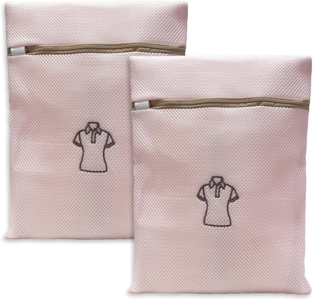 (2Pcs) delicates wash bags 3-Layer Durable Fine Mesh Wash Bags with Rust-Proof Hidden Zipper, Tangle-Proof & Space-Saving for Delicates, Bras, Lingerie, Clothes (Pink, Short sleeve)
