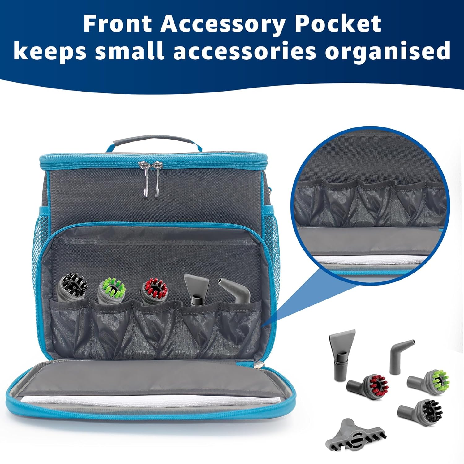 Carry Bag for Bissell SteamShot Steam 39N7V/39N7A Cleaner, Handheld Steam Cleaner attachments, Adjustable Compartments Large Storage Bag for bissell steamshot accessories, Bag Only (Gray & Blue)