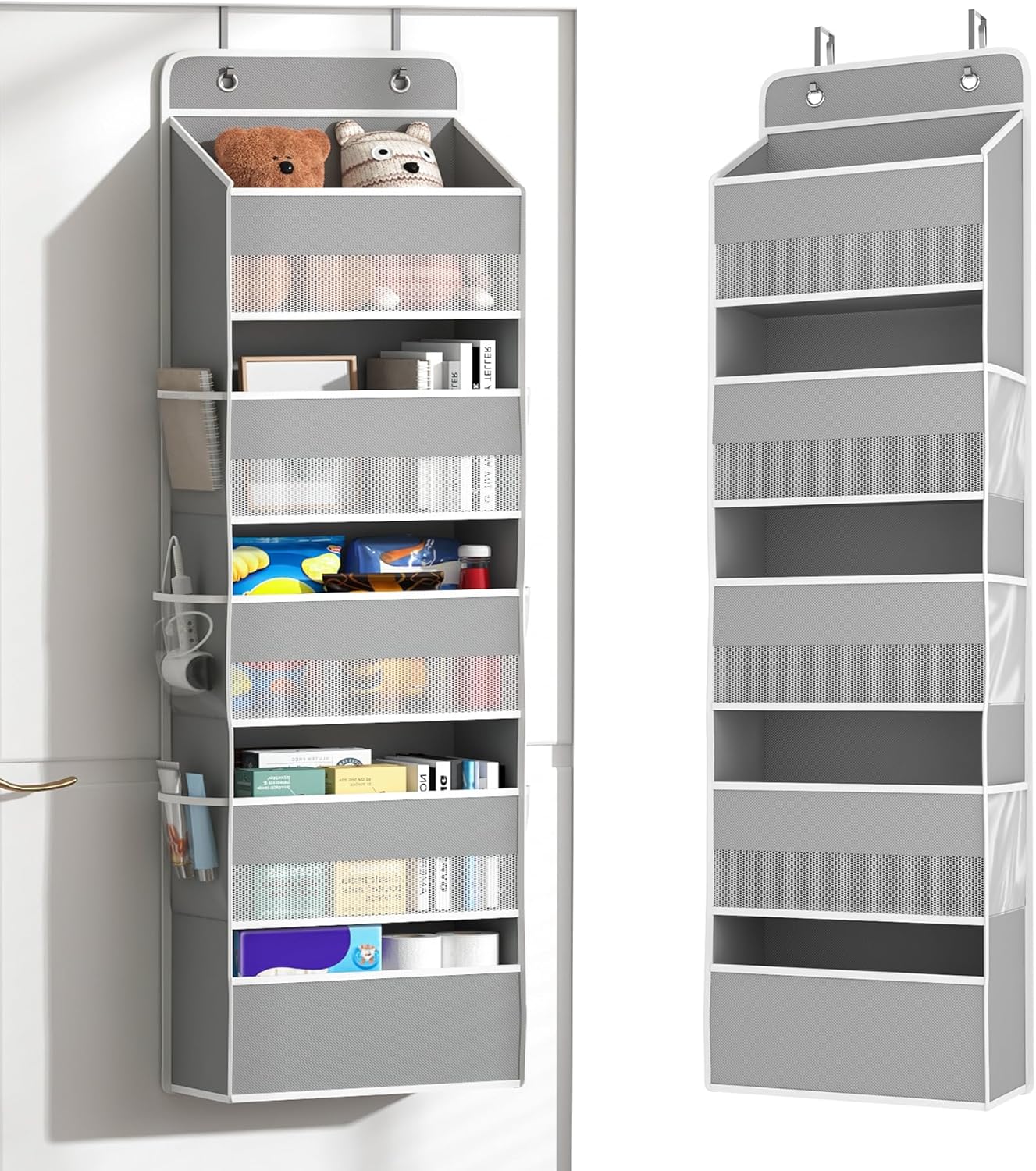 1 Pack 5-Tier Over the Door Organizer, Heavy-Duty Large Deep Pocket Hanging With 5 Large Front & 6 Side Pockets With for Pantry, Kitchen, Bathroom, Dorm, Grey