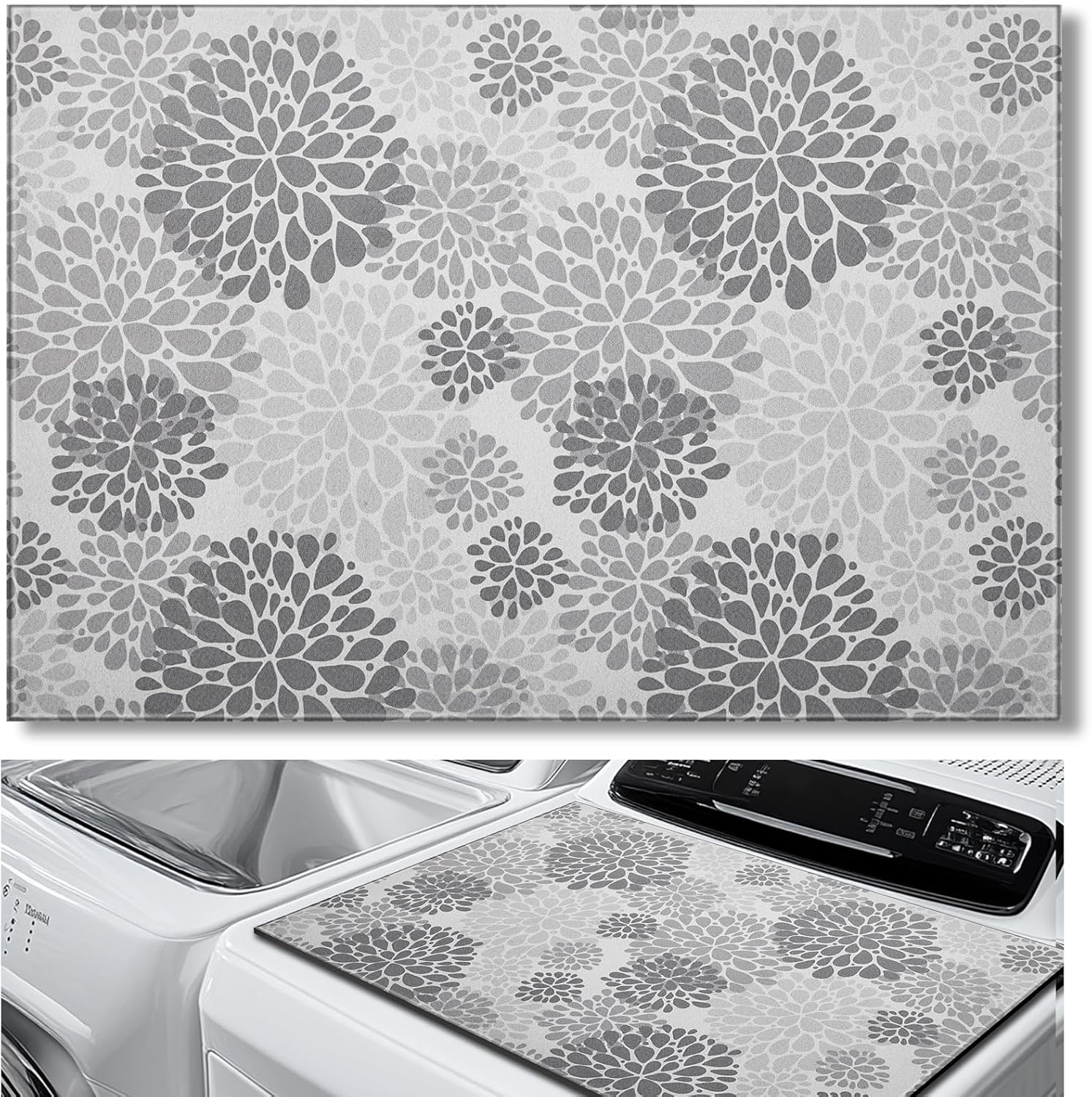 1 Pcs 26" x 18" Dryer Top Protector Mat, Washer and Dryer Topper, Non Slip Waterproof Machine Cover Dust Proof Quick Drying Topper Pad for Laundry and Kitchen (Bloom)