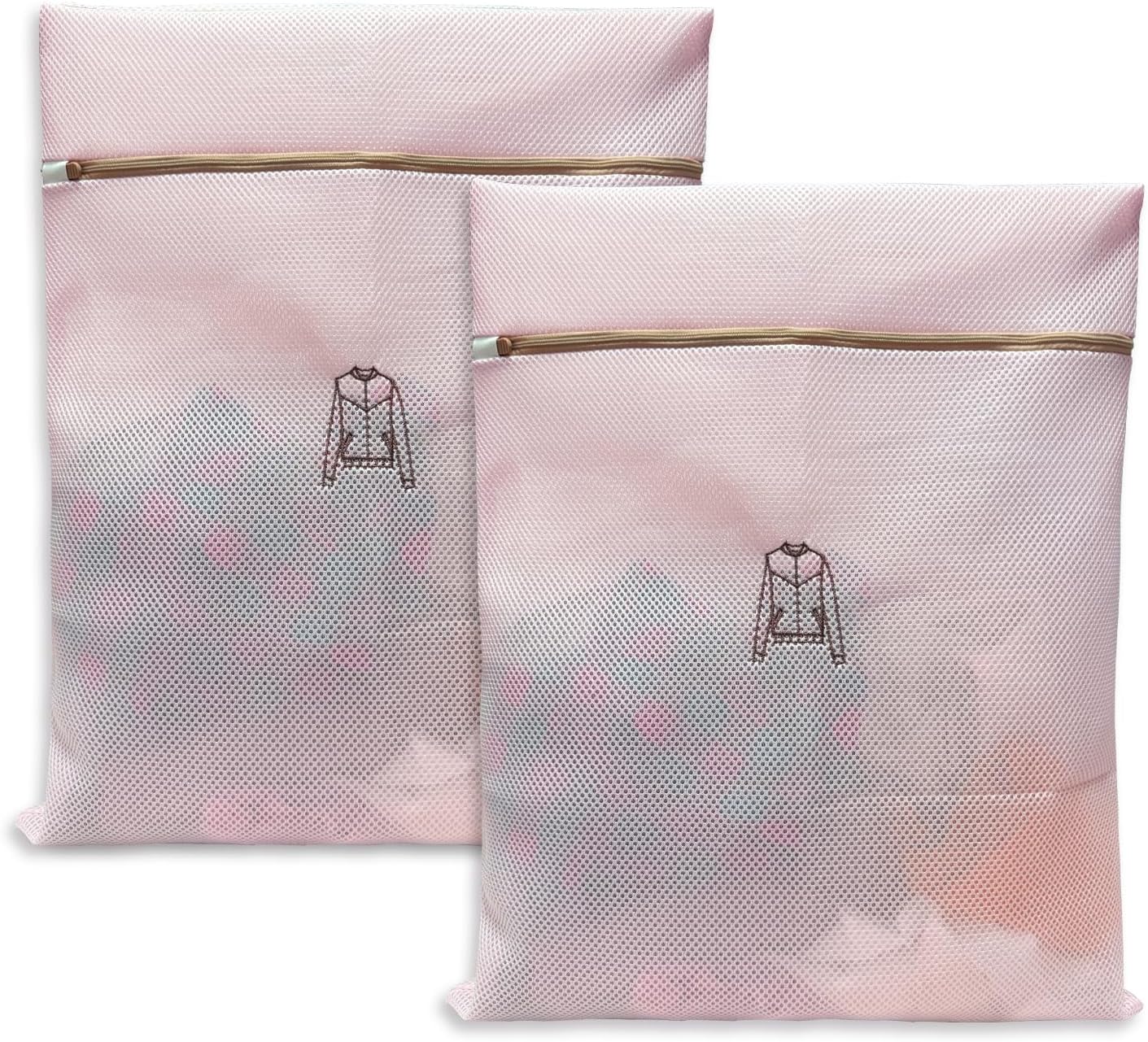(2Pcs) delicates wash bags 3-Layer Durable Fine Mesh Wash Bags with Rust-Proof Hidden Zipper, Tangle-Proof & Space-Saving for Delicates, Bras, Lingerie, Clothes(Pink, Jacket)