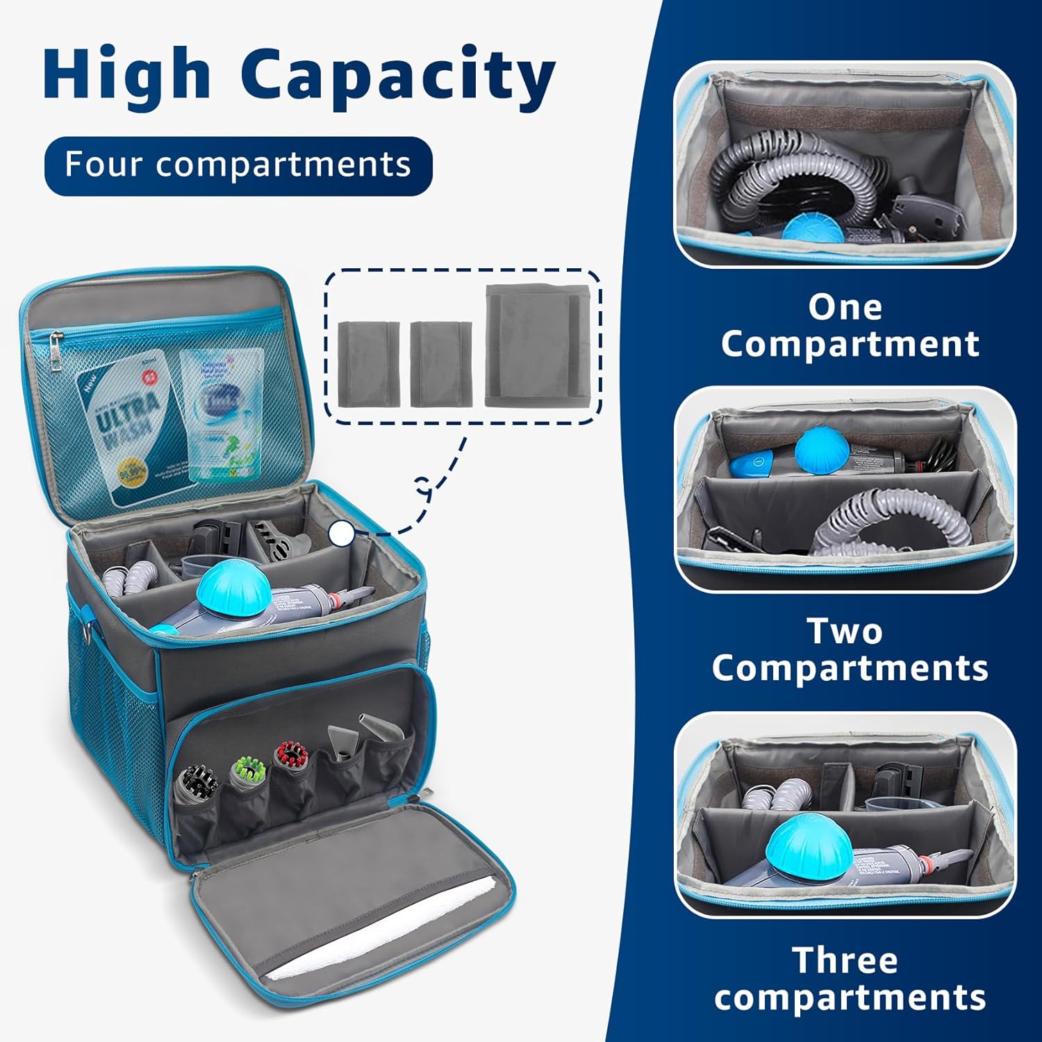 Carry Bag for Bissell SteamShot Steam 39N7V/39N7A Cleaner, Handheld Steam Cleaner attachments, Adjustable Compartments Large Storage Bag for bissell steamshot accessories, Bag Only (Gray & Blue)