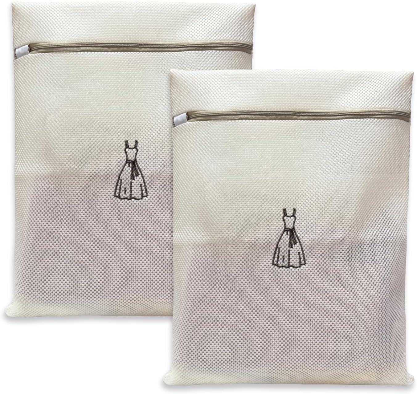 (2Pcs) high-end zipper mesh laundry bag, travel storage and finishing bag, to protect your exquisite clothes, suitable for jackets, underwear, tights, etc. (Beige, Dress)