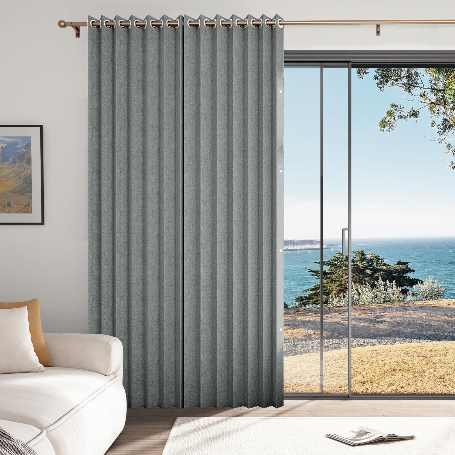 1 Panel Room Divider Privacy Curtains for Sliding Glass Door Bedroom Pinch Pleated Drapery, 1 Panel, W52 x L90, Grey