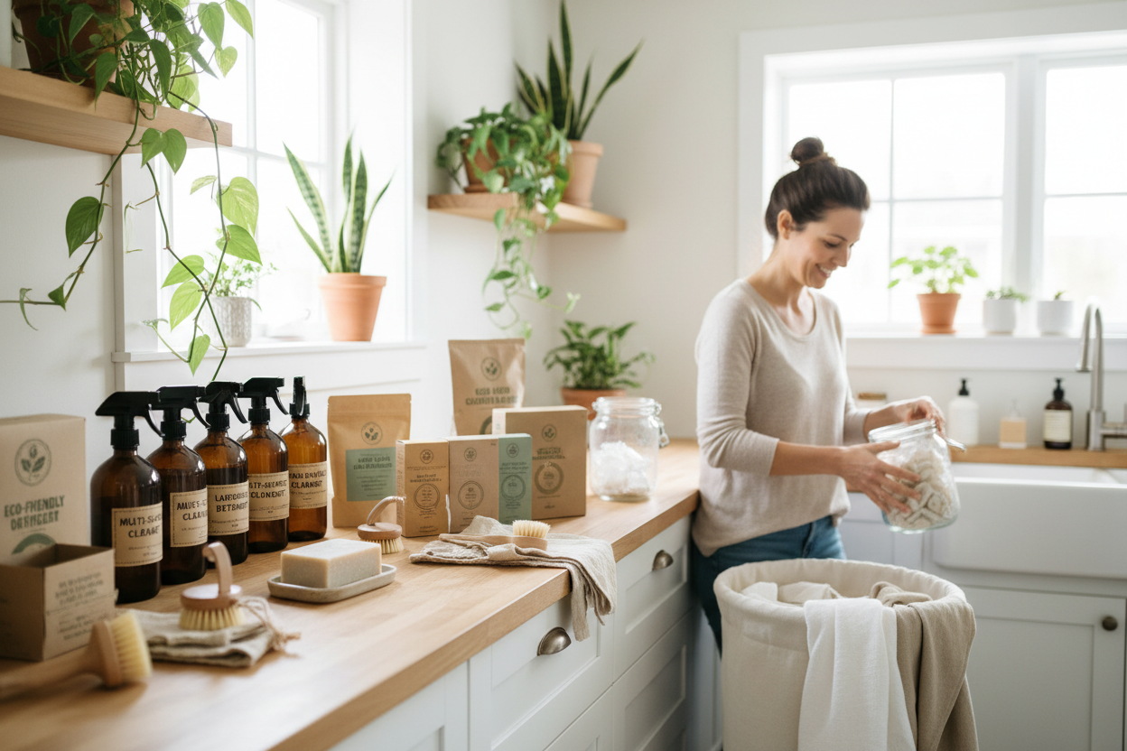 At PureEarth Cleaning, we are passionate about creating a healthier, cleaner home for you and your family while caring for the planet. Our mission is simple: provide high-quality, eco-friendly laundry and cleaning supplies that make everyday chores easier, safer, and more sustainable. (make it real photo)