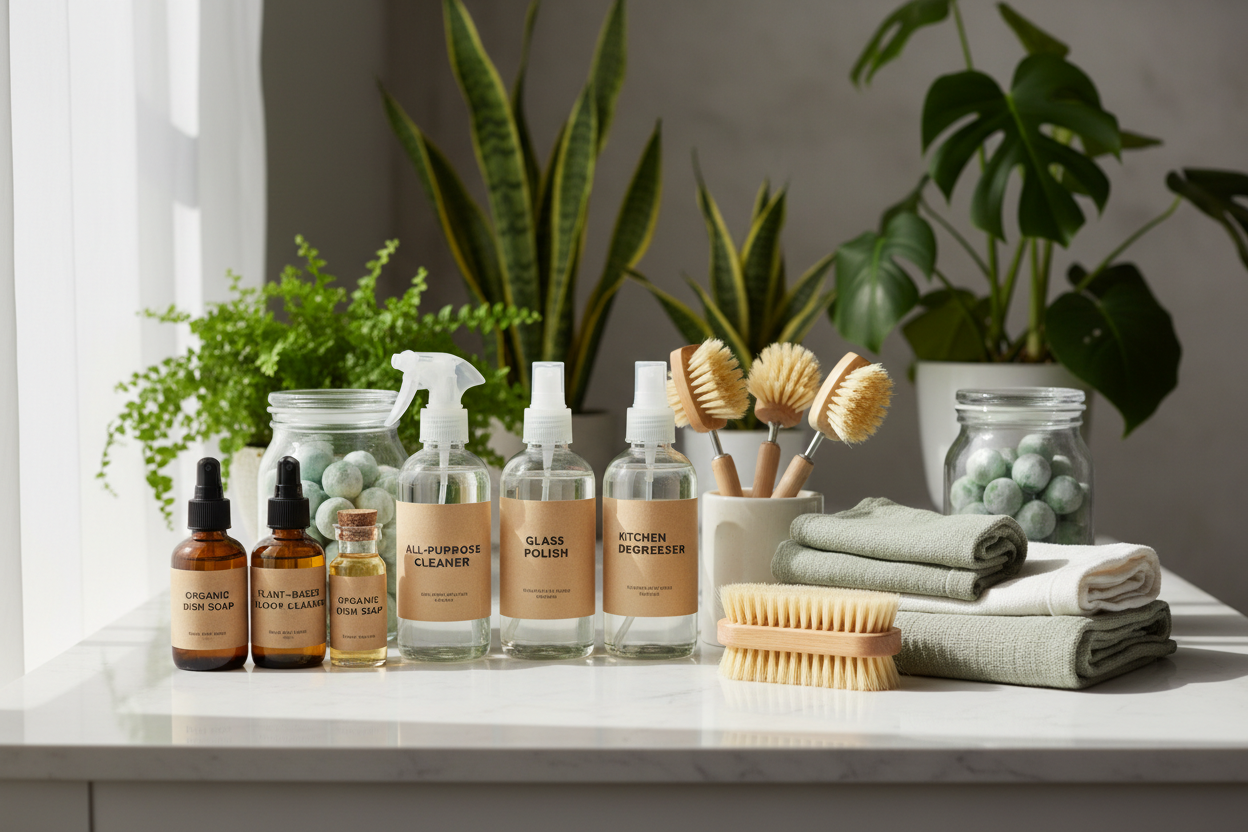 At PureEarth Cleaning, we offer a carefully curated range of laundry and cleaning supplies designed to make your home shine while being gentle on the planet. Our products are safe, effective, and eco-friendly, giving you the perfect balance of performance and sustainability. (make it real photo)